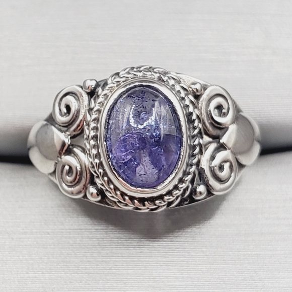Genuine Tanzanite Cabochon Ring 925 Sterling Silver Ring Artisan Ring